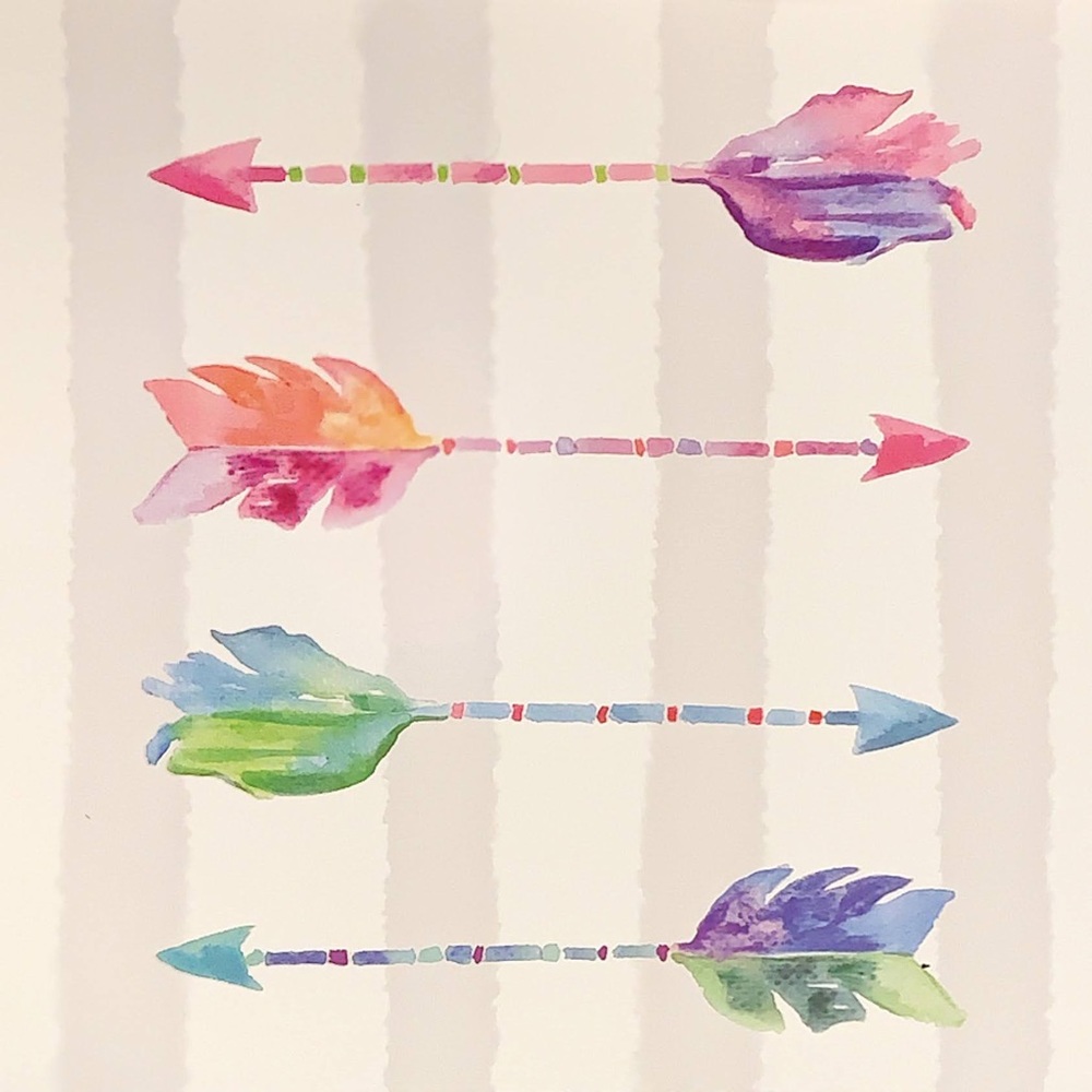 Watercolor feather arrows in walnut wood frame